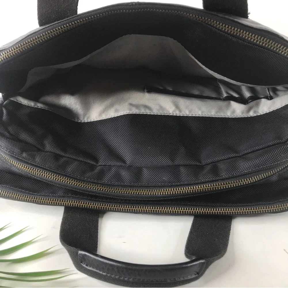 TUMI BLACK LEATHER NYLON BRIEF CASE LAPTOP COMPUTER MESSENGER CROSSBODY BAG